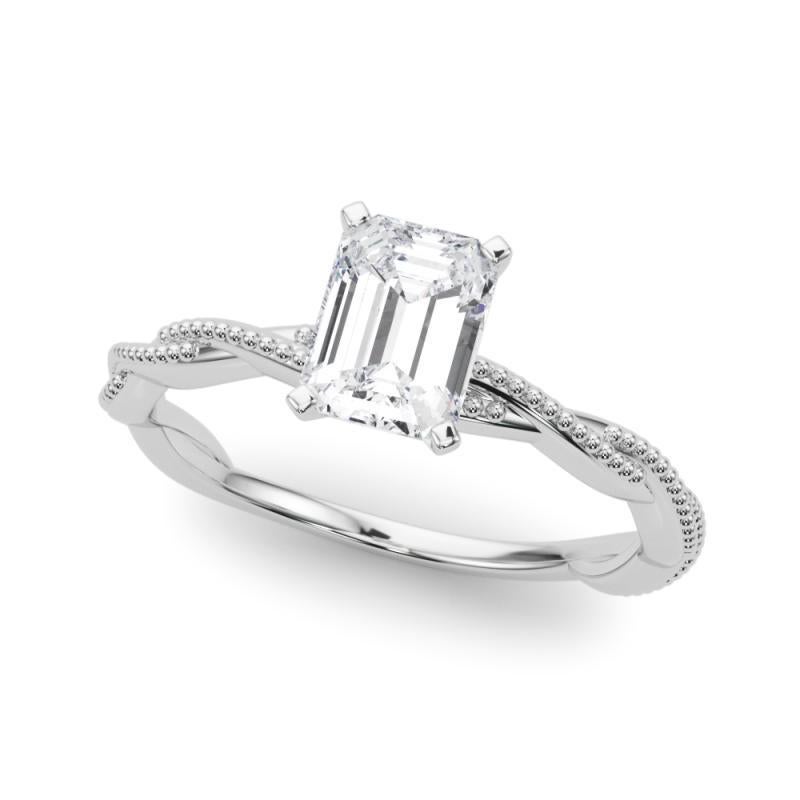 Taglio smeraldo GIA Certified 3.01 Carat Emerald Twisted Band Platinum Diamond Ring (Anello con diamante in platino) in vendita