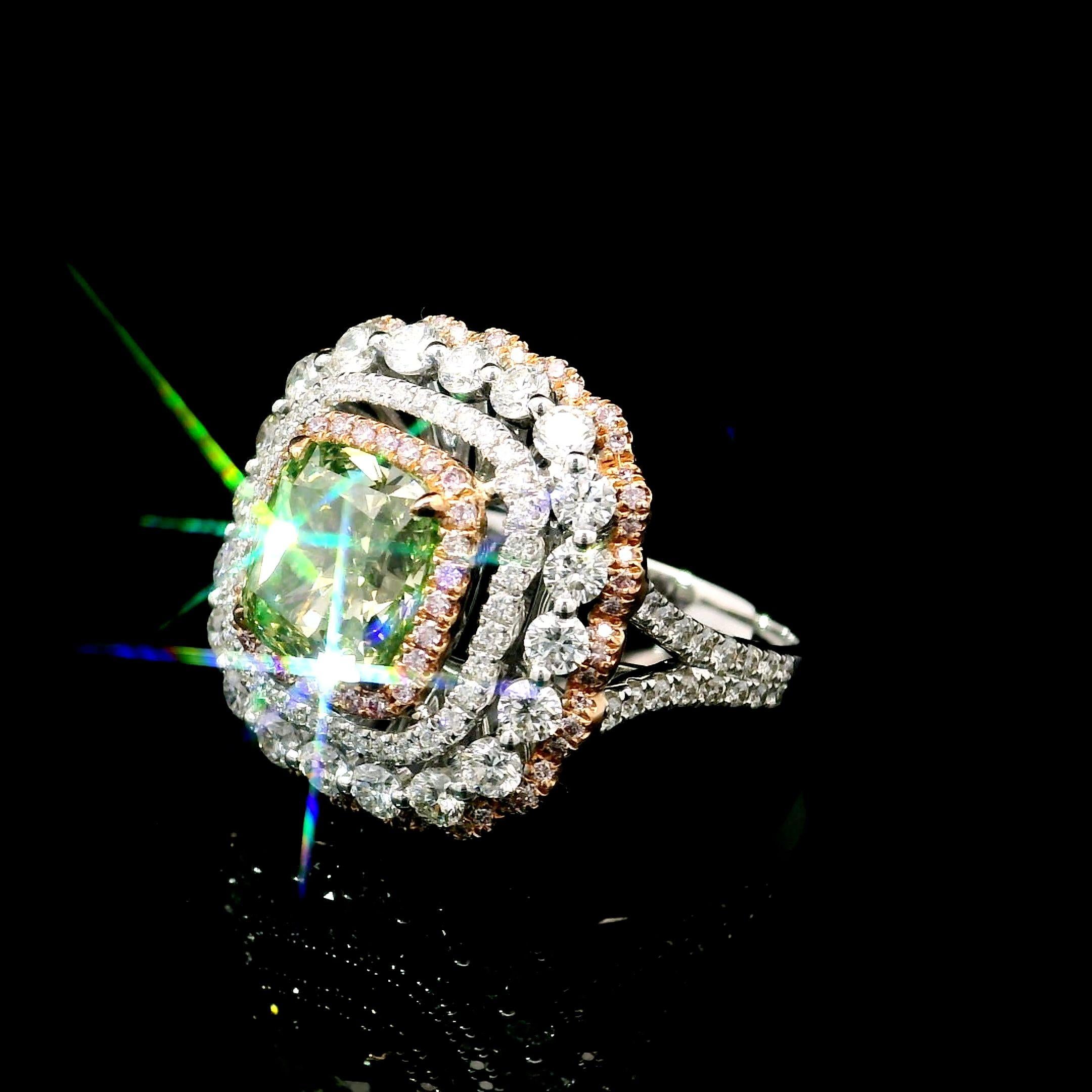GIA Certified 3.01 Carat Fancy Brownish Greenish Yellow SI2 Clarity Diamond Ring In New Condition For Sale In บางรัก, TH