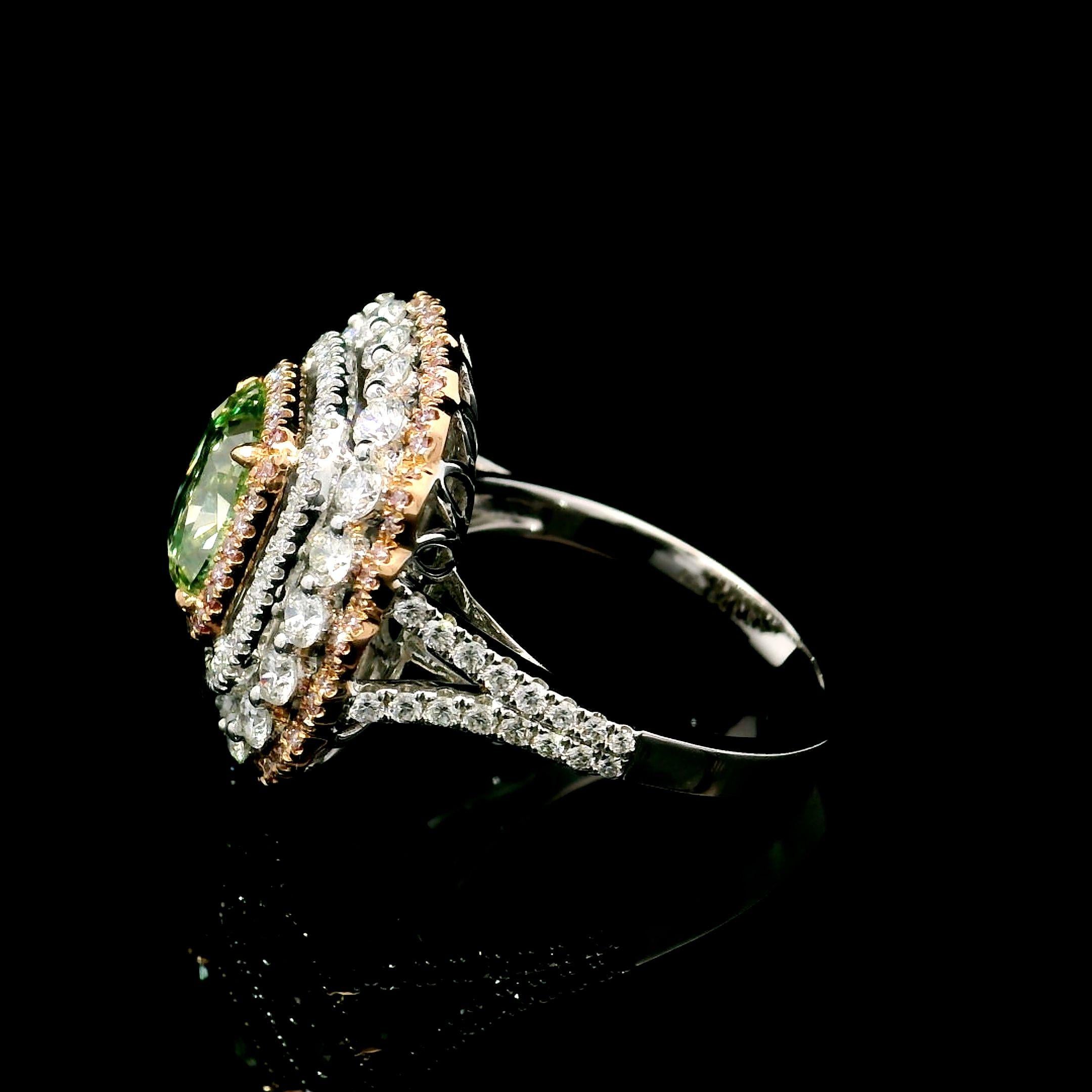 GIA Certified 3.01 Carat Fancy Brownish Greenish Yellow SI2 Clarity Diamond Ring For Sale 1