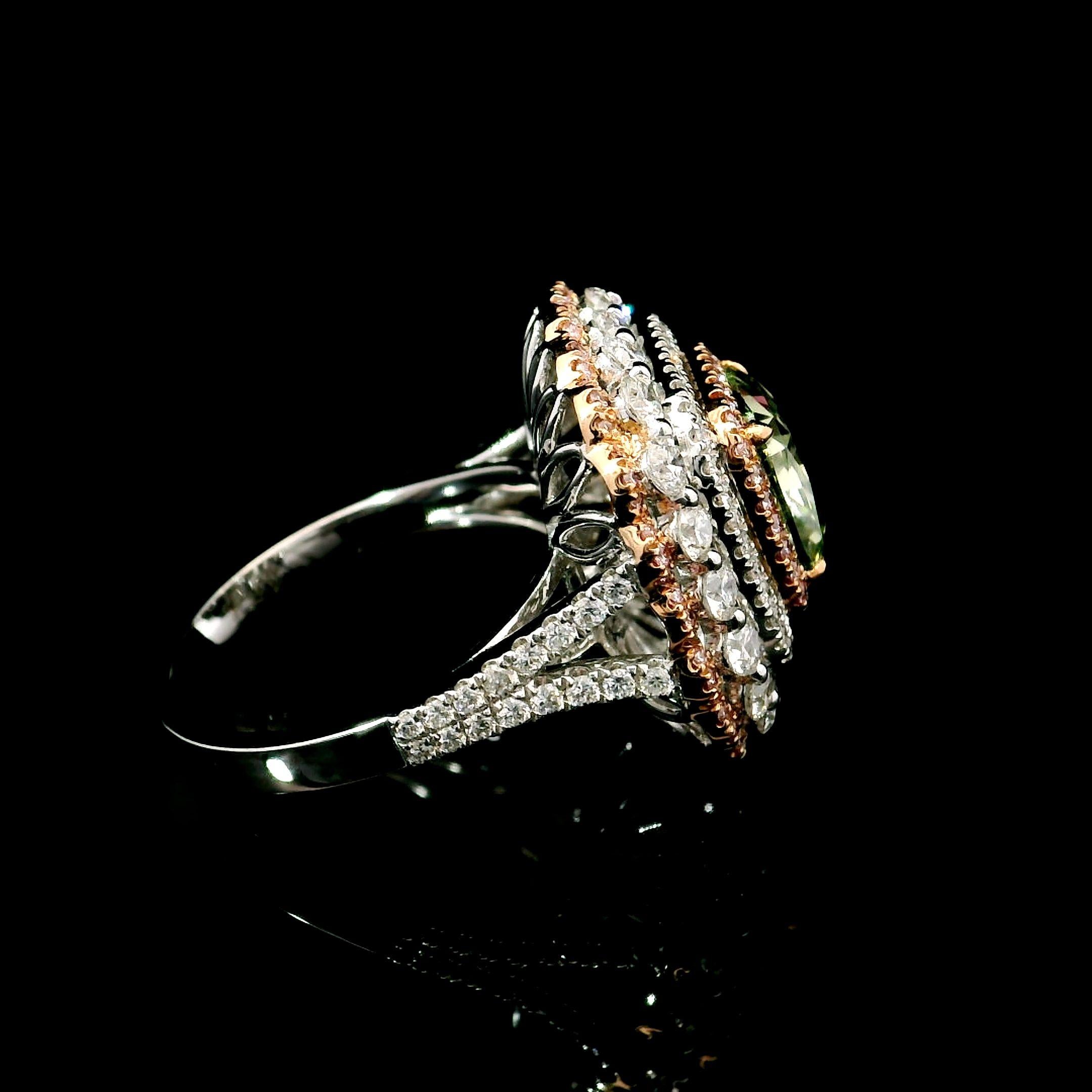 GIA Certified 3.01 Carat Fancy Brownish Greenish Yellow SI2 Clarity Diamond Ring For Sale 2