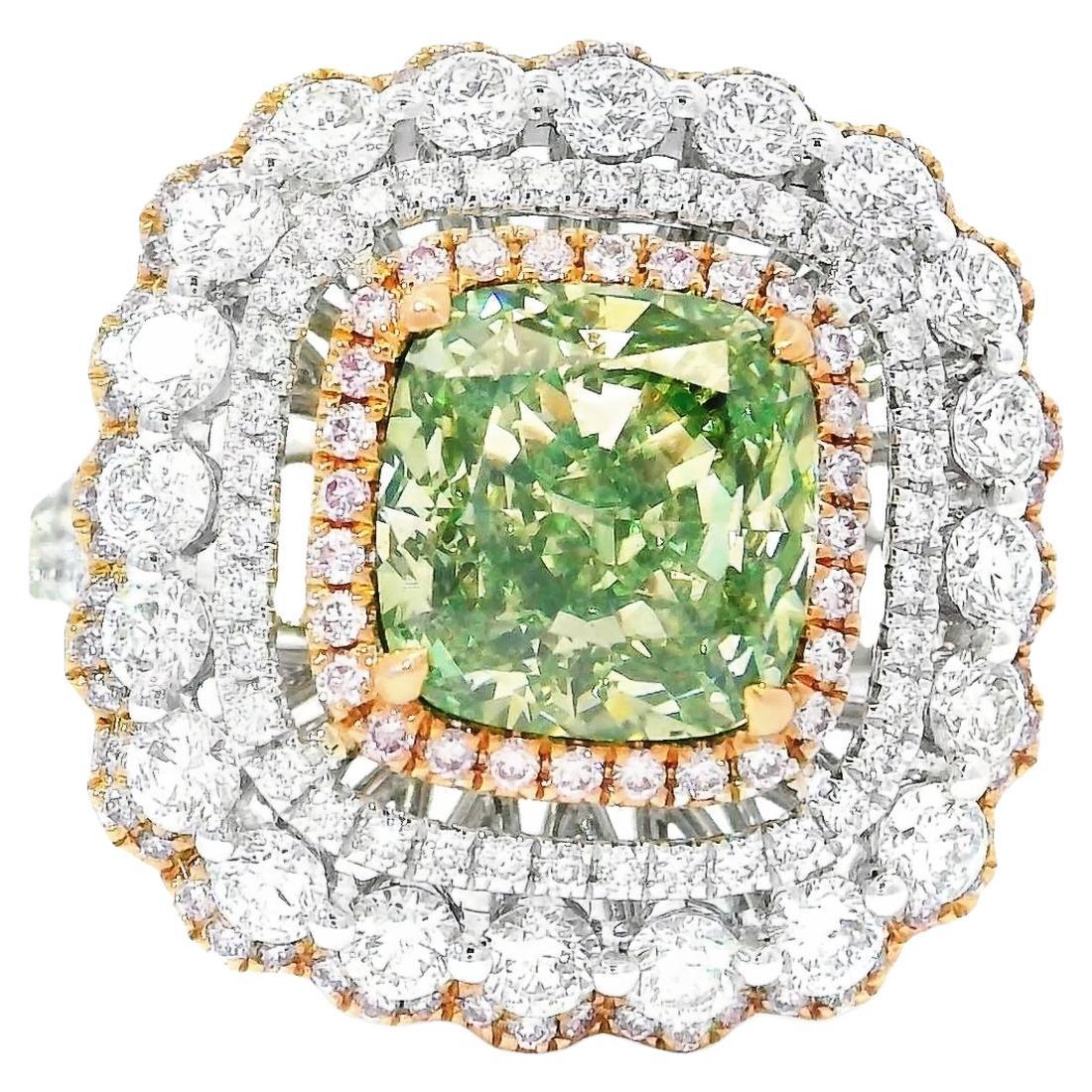 GIA Certified 3.01 Carat Fancy Brownish Greenish Yellow SI2 Clarity Diamond Ring