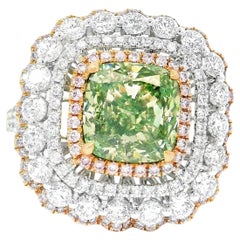 GIA Certified 3.01 Carat Fancy Brownish Greenish Yellow SI2 Clarity Diamond Ring