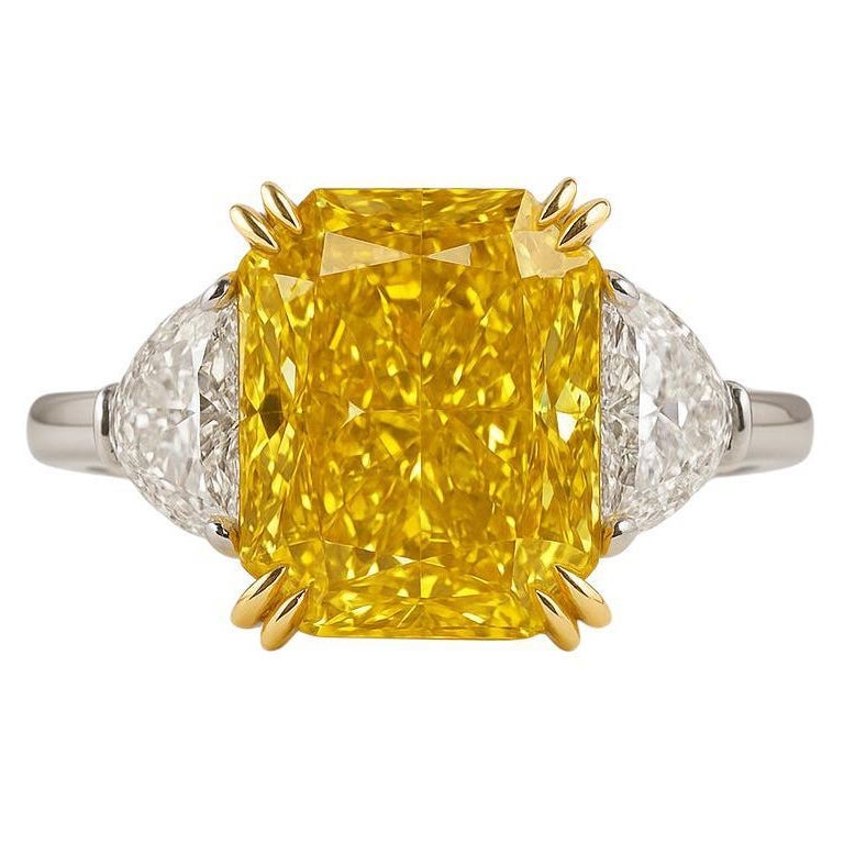 GIA Certified 3.01 Carat Fancy Intense Yellow Diamond Ring