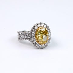 GIA Certified 3.01 Carat Fancy Intense Yellow Oval Cut Diamond Ring