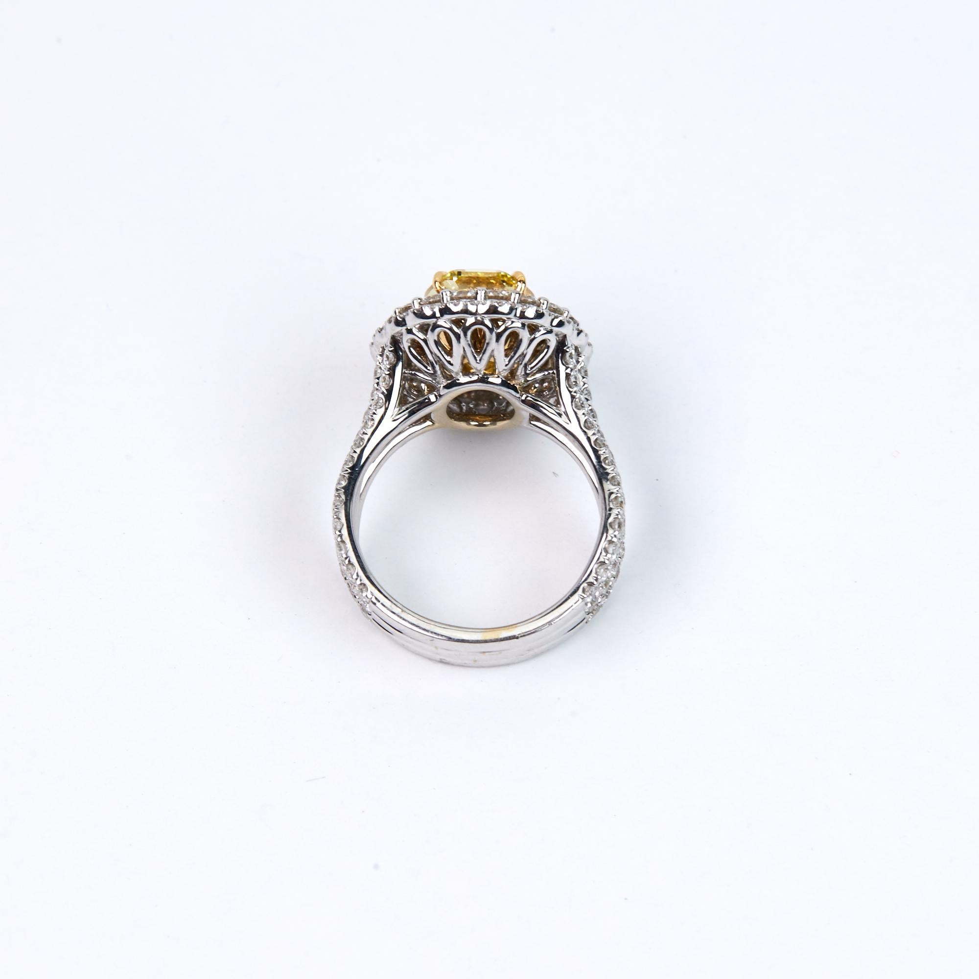 GIA Certified 3.01 Carat Fancy Intense Yellow Oval Cut Diamond Ring In New Condition For Sale In Palm Desert, CA