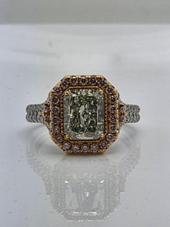 GIA Certified 3.01 Carat Fancy Intense Yellowish Green Diamond Ring