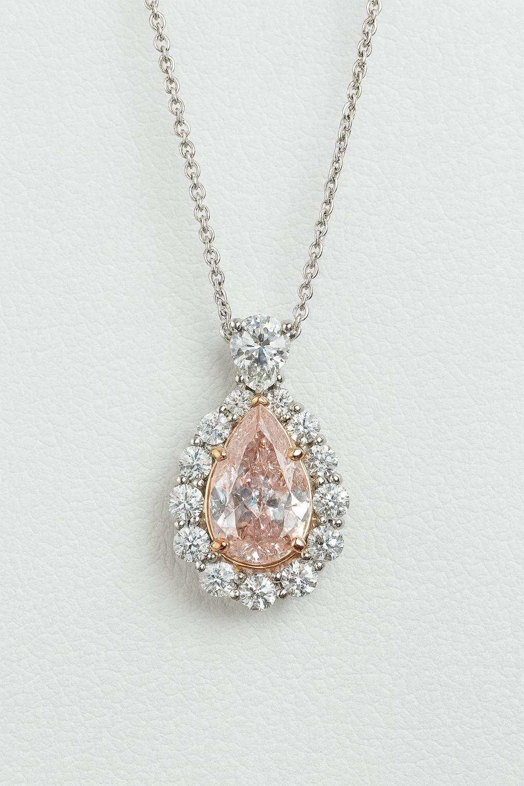 Pear Cut GIA Certified 3.01 Carat Fancy Light Orangy Pink Diamond Pendant For Sale