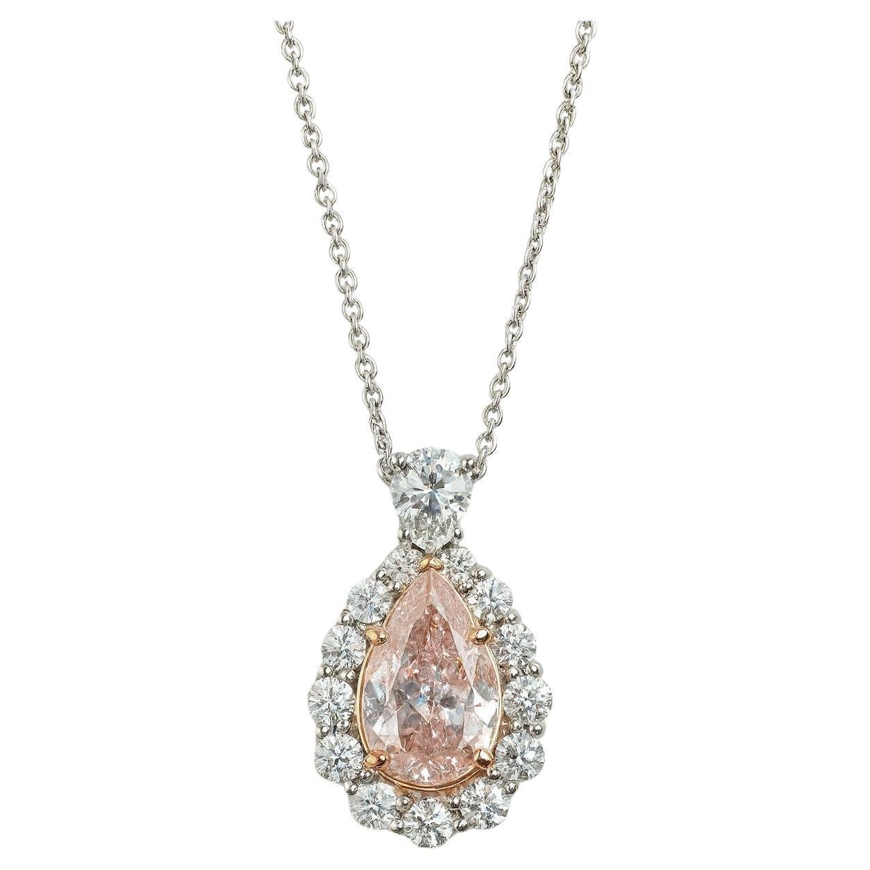 GIA Certified 3.01 Carat Fancy Light Orangy Pink Diamond Pendant For Sale