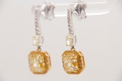 GIA Certified 3.01 carat Fancy Yellow Diamond Dangle Earrings