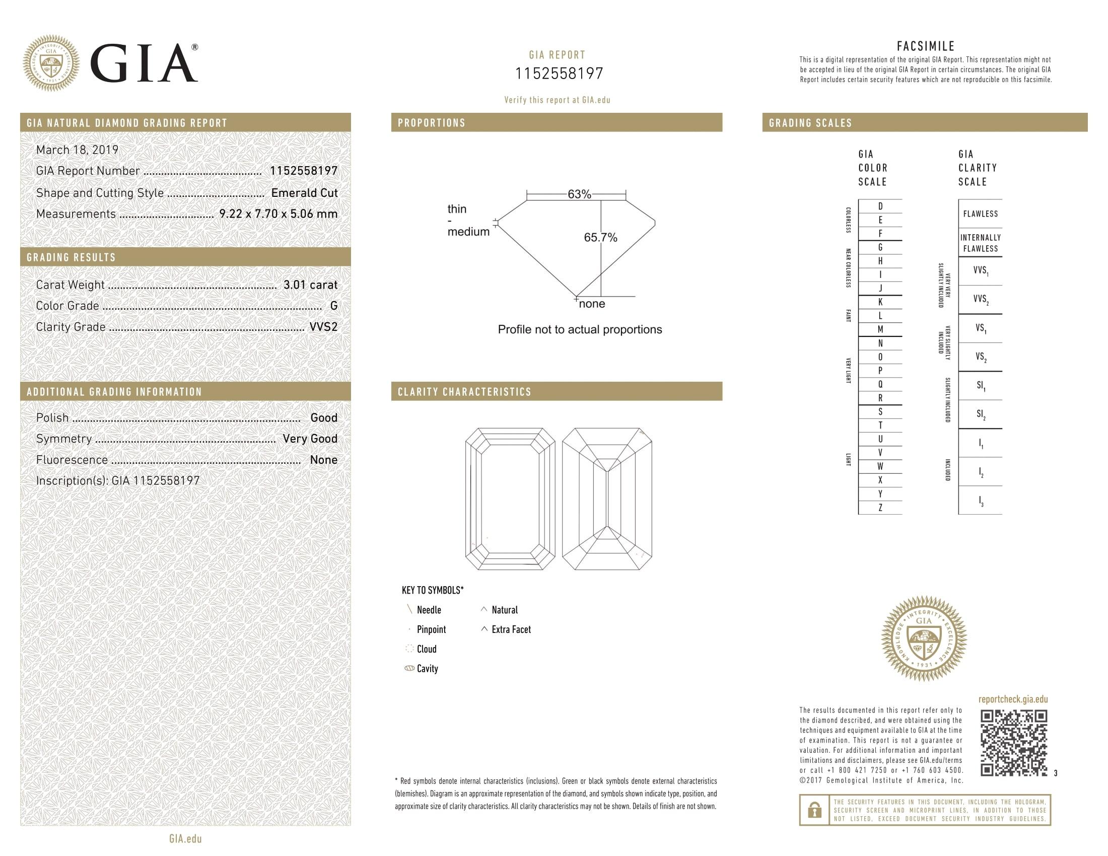 Women's or Men's GIA Certified 3.01 Carat G VVS2 Diamond Ring For Sale