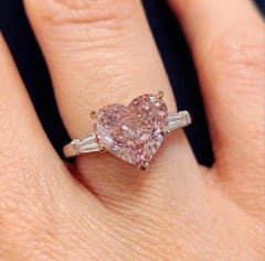 GIA Certified 3.01 Carat Heart Shape Pink Diamond Ring