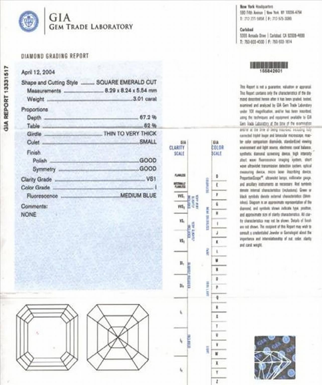 GIA-zertifizierter 3,01 Karat Diamantring mit I-VS1 im Asscher-Schliff Damen im Angebot