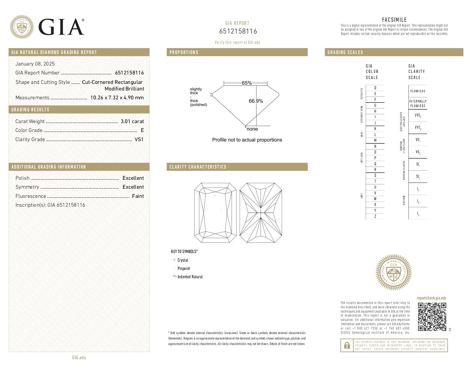 GIA Certified 3.01 Carat Long Radiant Cut E Color Diamond Ring in Platinum In New Condition For Sale In Chicago, IL