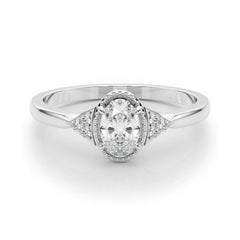 Bague à diamant géométrique avec chaton ovale et milgrain de 3,01 carats certifiée par la GIA