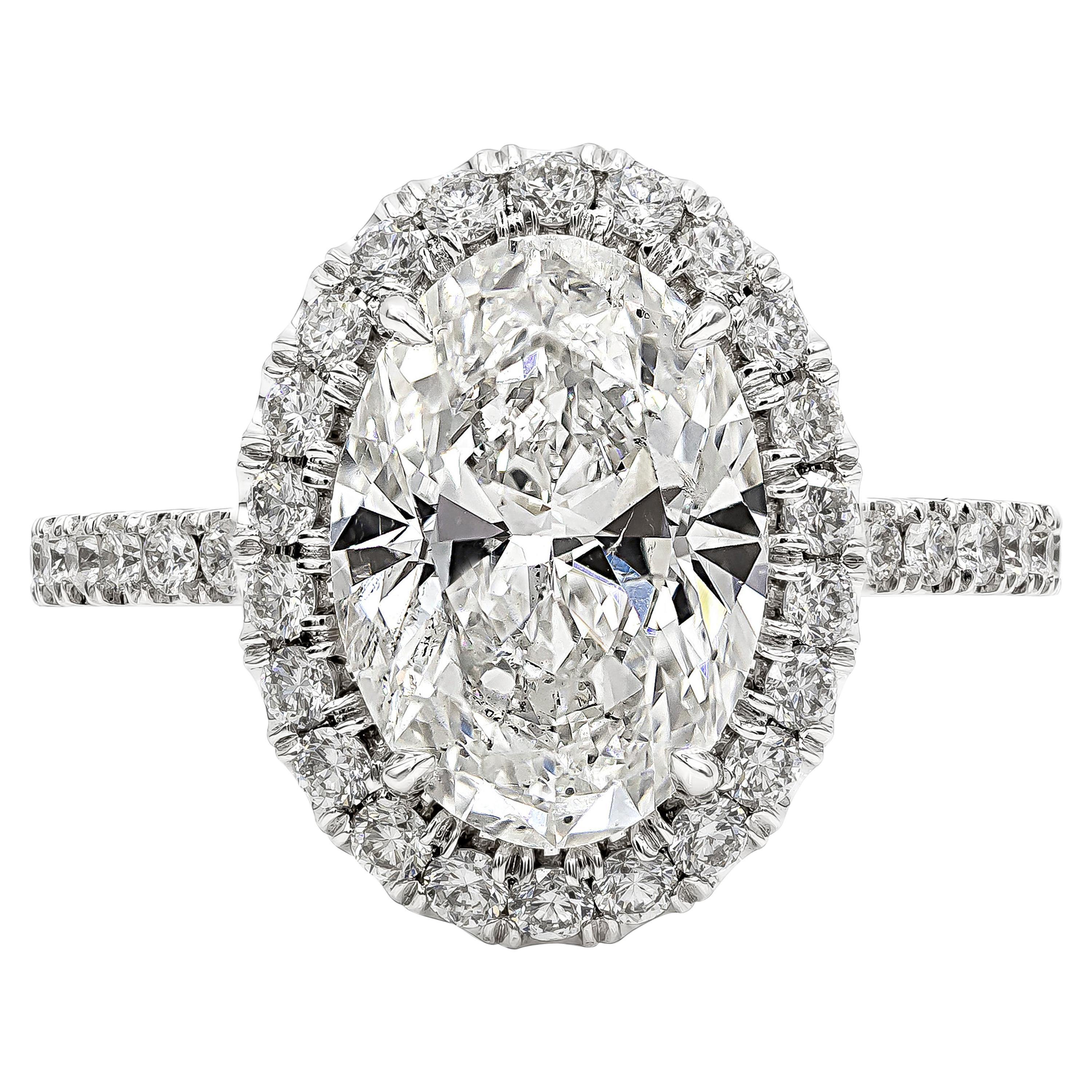 Roman Malakov GIA Certified 3.01 Carats Oval Cut Diamond Halo Engagement Ring