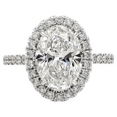 Roman Malakov Diamonds Bague de fiançailles Halo certifié GIA 3,01 carats diamant taille ovale
