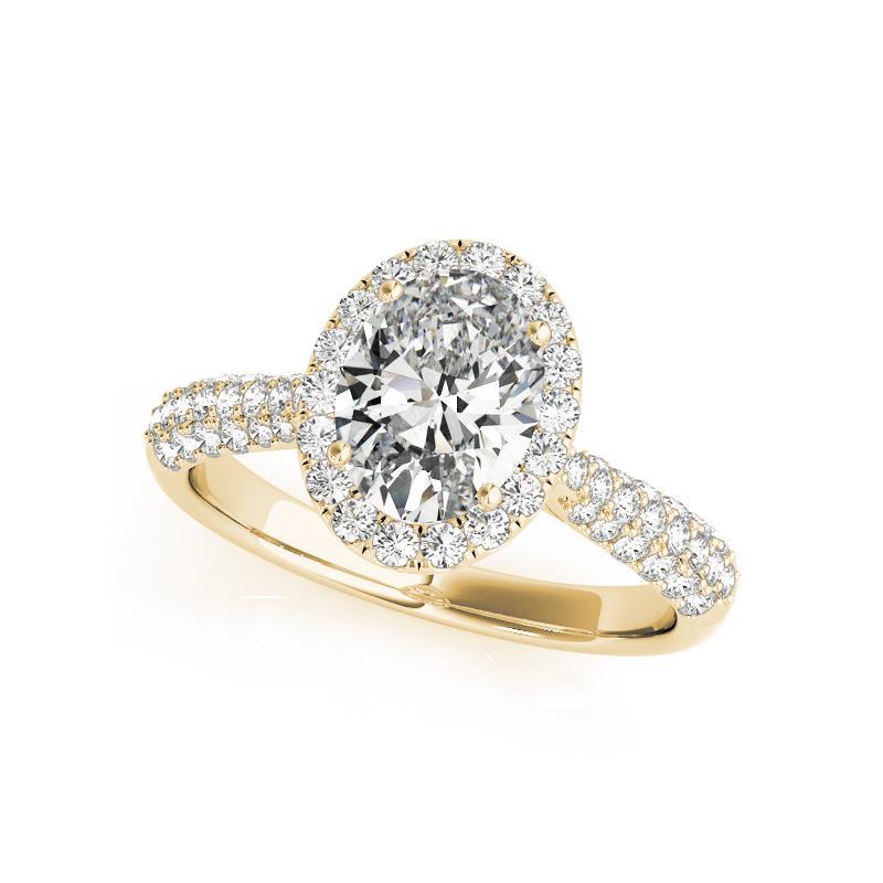 GIA-zertifizierter 3,01 Karat Oval Halo Multi-Row Diamantring aus 18K Gelbgold (Ovalschliff) im Angebot