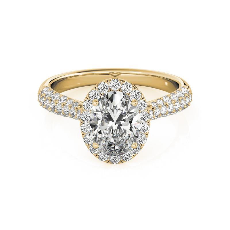 GIA-zertifizierter 3,01 Karat Oval Halo Multi-Row Diamantring aus 18K Gelbgold