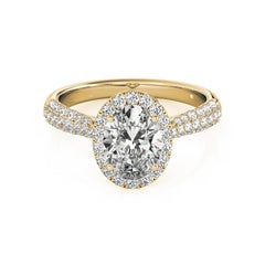 GIA-zertifizierter 3,01 Karat Oval Halo Multi-Row Diamantring aus 18K Gelbgold