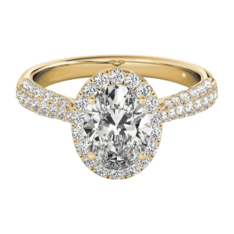 GIA-zertifizierter 3,01 Karat Oval Halo Multi-Row Diamantring aus 18K Gelbgold