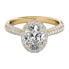GIA-zertifizierter 3,01 Karat Oval Halo Multi-Row Diamantring aus 18K Gelbgold