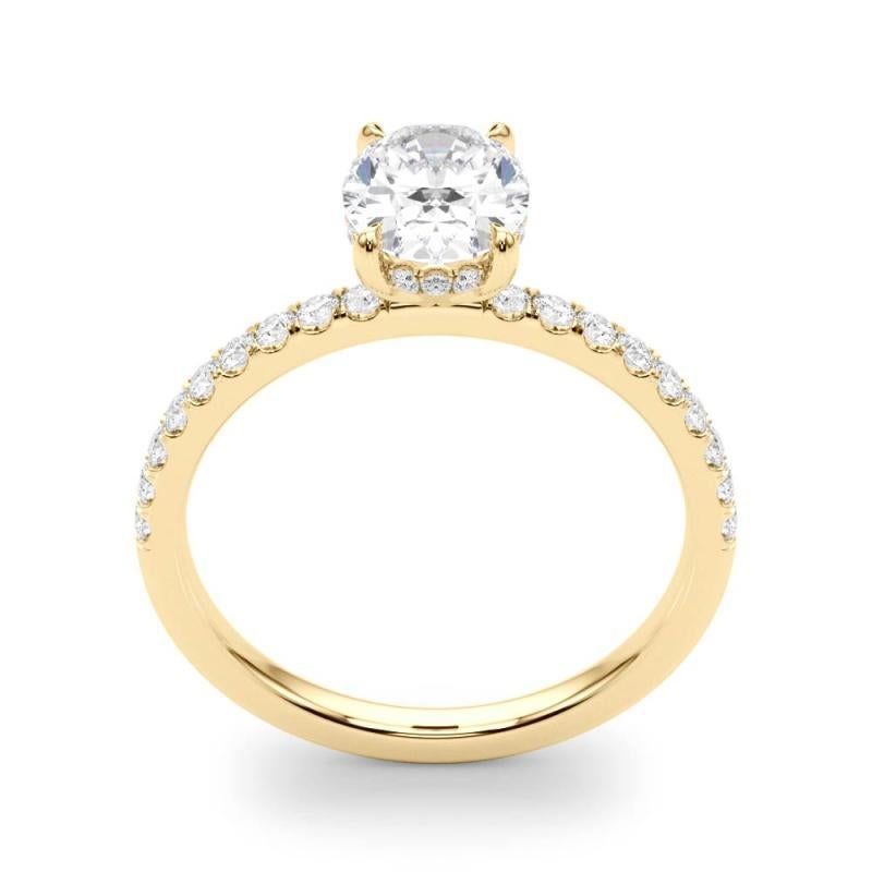 Donna GIA Certified 3,01 Carat Oval Hidden Halo Pave Anello con diamanti in oro giallo 18K in vendita
