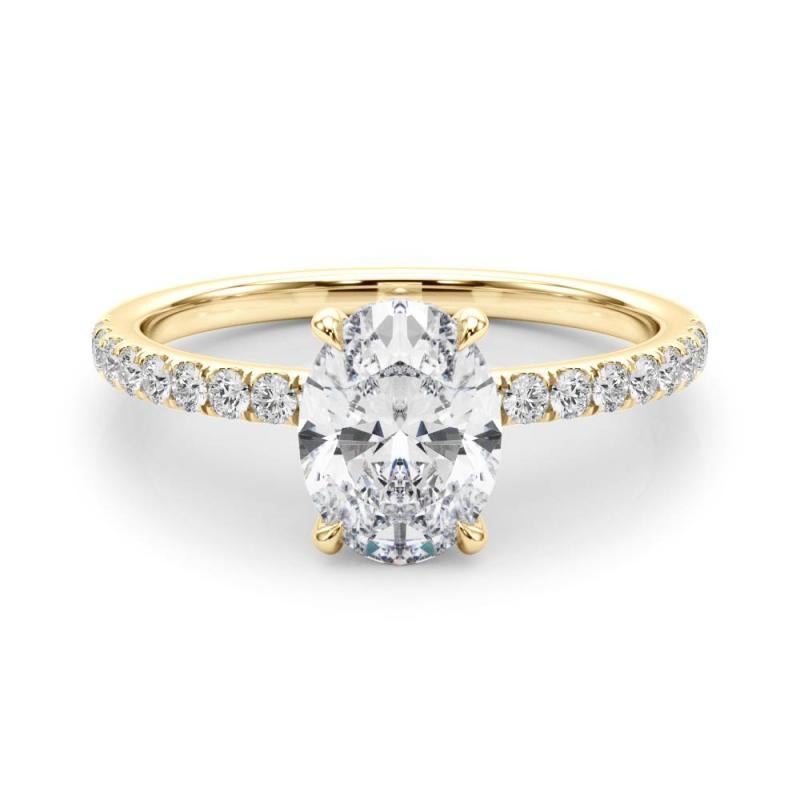 GIA Certified 3.01 Carat Oval Hidden Halo Pave 18K Yellow Gold Diamond Ring