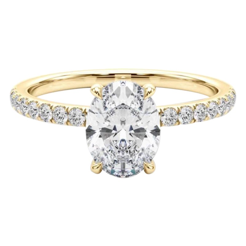 GIA zertifiziert 3,01 Karat Oval versteckt Halo Pave 18K Gelbgold Diamantring