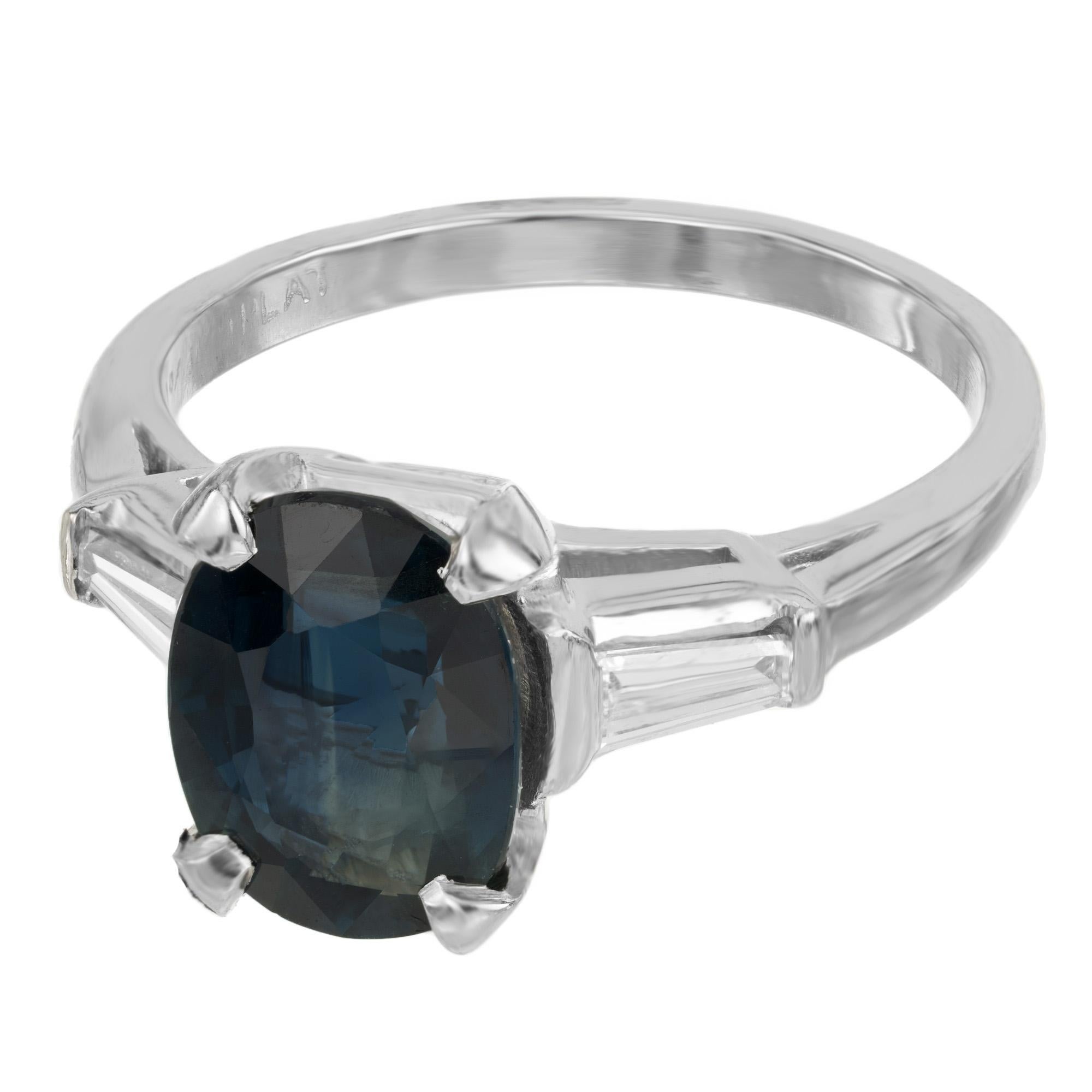 Oval Cut GIA Certified 3.01 Carat Oval Natural Sapphire Diamond Platinum Engagement Ring For Sale