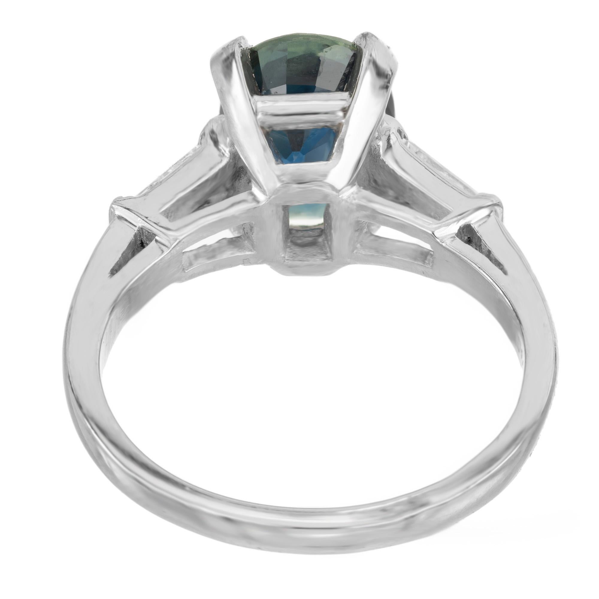 Women's GIA Certified 3.01 Carat Oval Natural Sapphire Diamond Platinum Engagement Ring For Sale