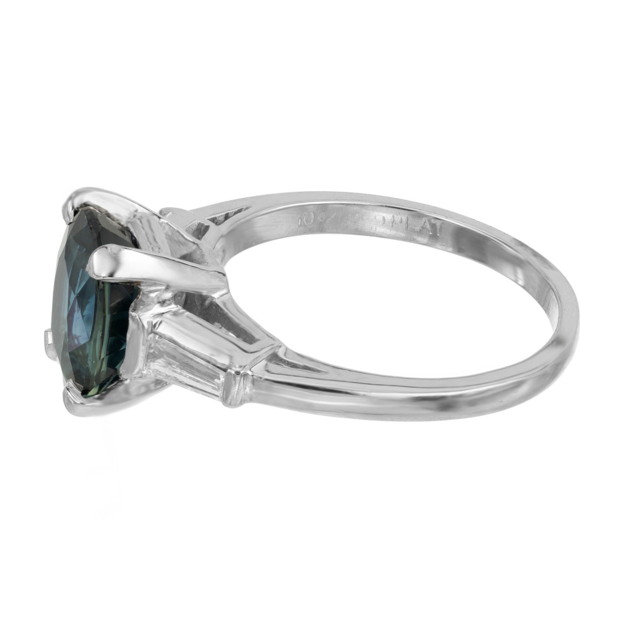 GIA Certified 3.01 Carat Oval Natural Sapphire Diamond Platinum Engagement Ring For Sale 1