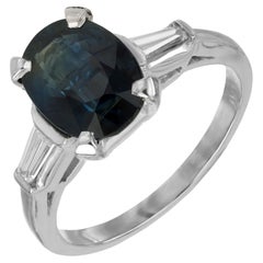 GIA Certified 3.01 Carat Oval Natural Sapphire Diamond Platinum Engagement Ring