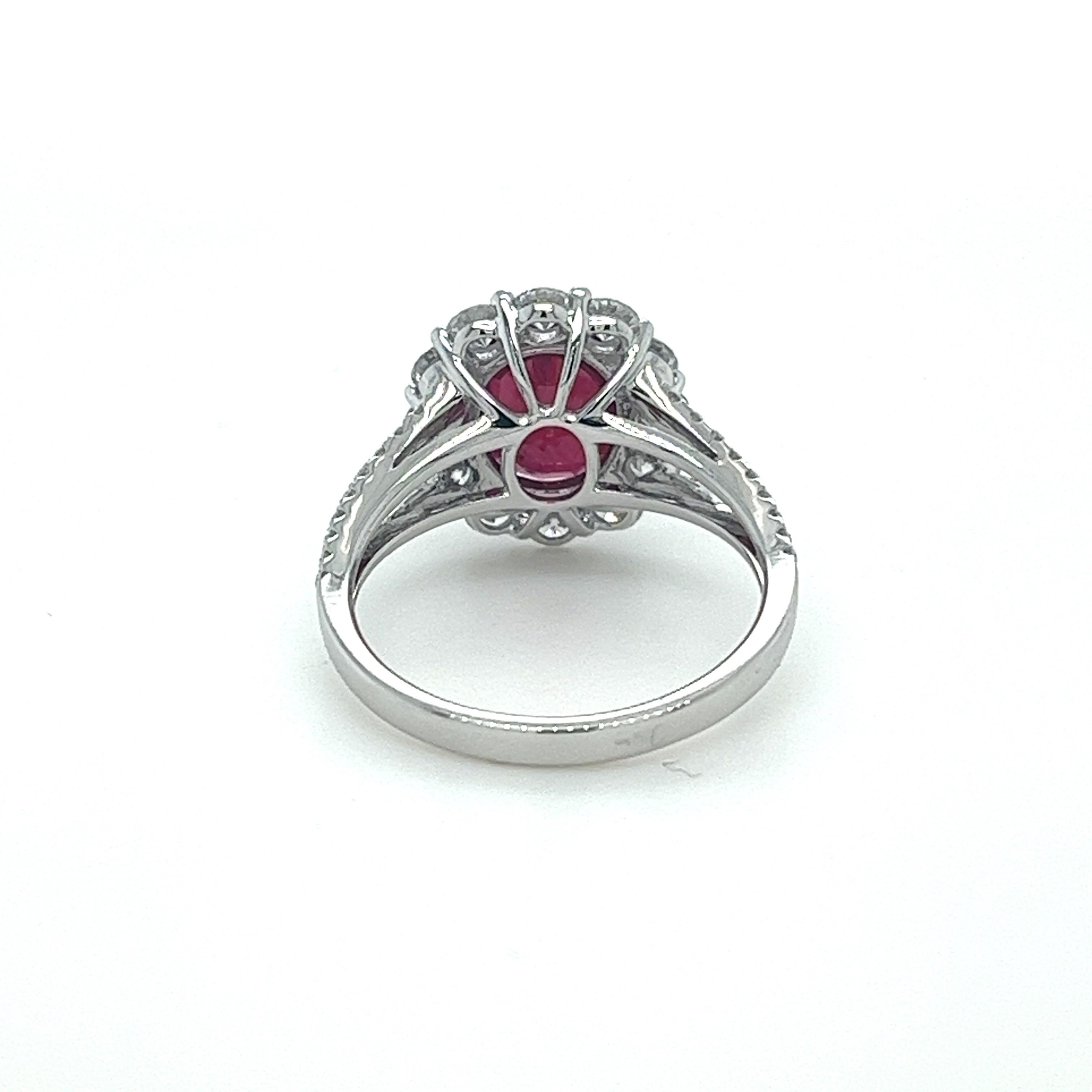 GIA Certified 3.01 Carat Oval Ruby & Diamond Ring in 18 Karat White Gold In New Condition For Sale In Great Neck, NY