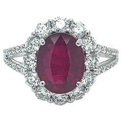 GIA Certified 3.01 Carat Oval Ruby & Diamond Ring in 18 Karat White Gold