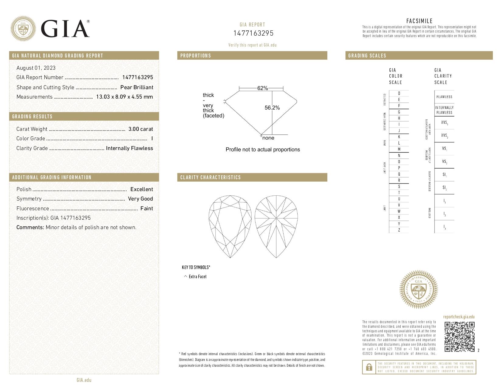 GIA Certified 3.01 Carat Pear Cut Diamond Solitaire Ring with pavè in Platinum In New Condition For Sale In Chicago, IL