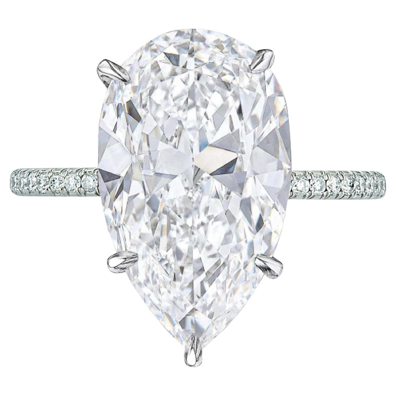 GIA Certified 3.01 Carat Pear Cut Diamond Solitaire Ring with pavè in Platinum