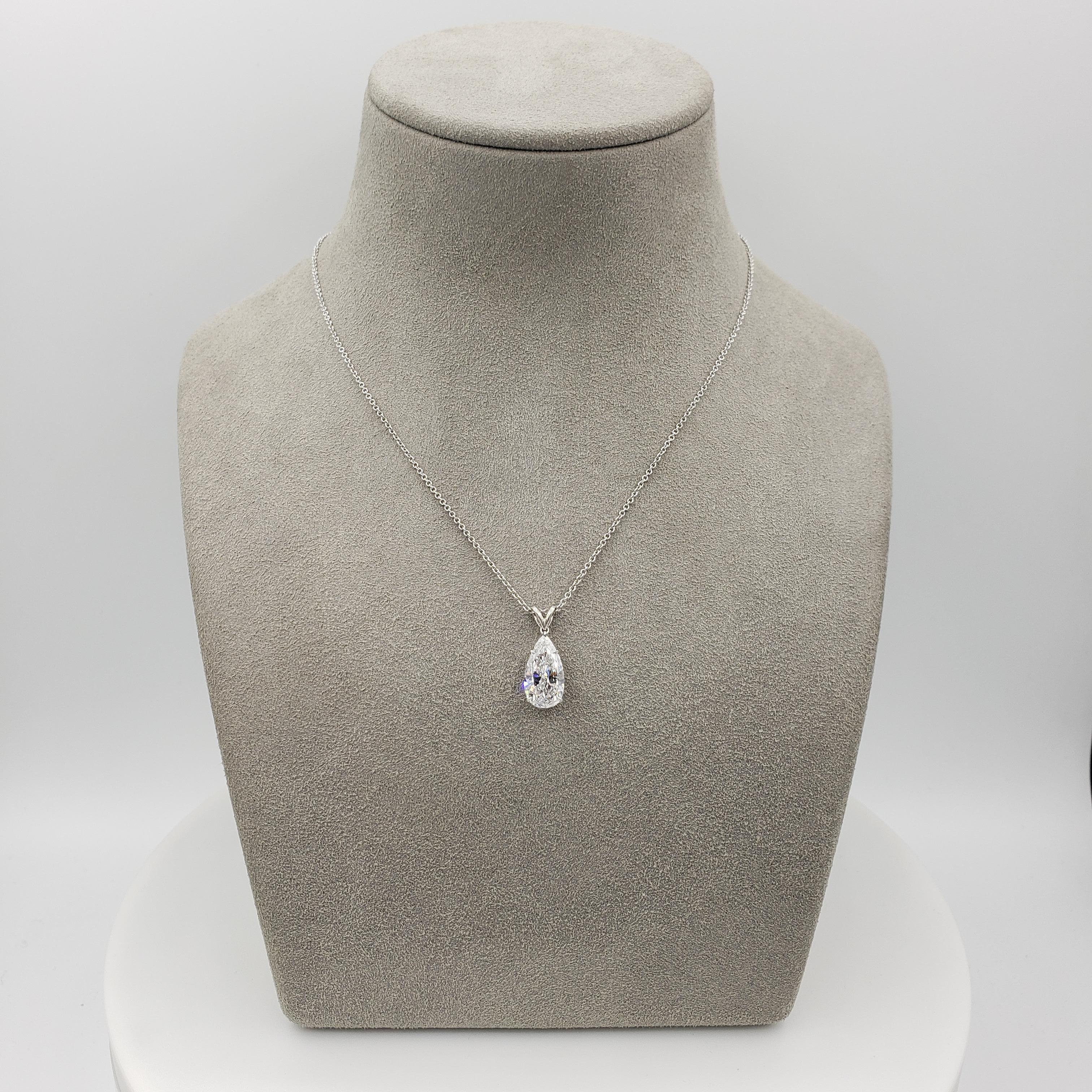 Solitaire pendant necklace set with a gorgeous pear shape diamond weighing 3.01 carats total. GIA certified the diamond as D color and I1 clarity. Set in 18k white gold with a split bale. Comes with a 16 inch 18k gold chain (sizable upon