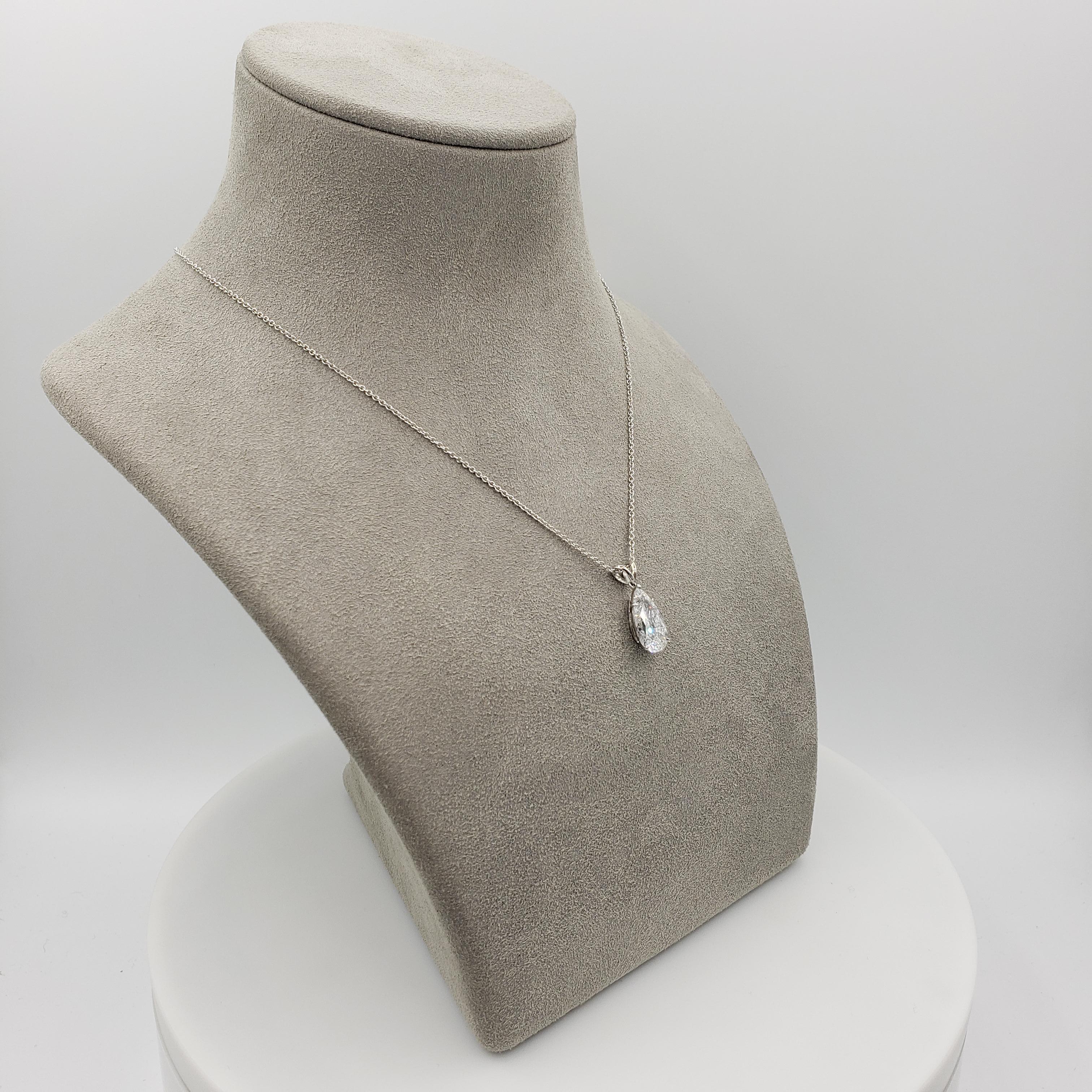 Pear Cut GIA Certified 3.01 Carat Pear Shape Diamond Solitaire Pendant Necklace