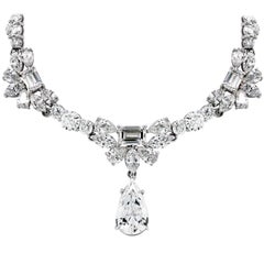 Retro GIA Certified Pear Shape Drop Multi Shape All Diamond Platinum Necklace