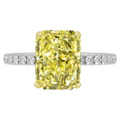 GIA Certified 3.01 Carat Radiant Cut Yellow Diamond Ring