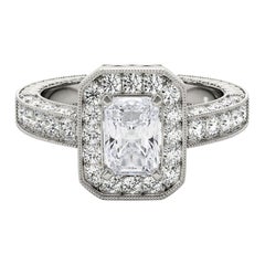 GIA zertifiziert 3,01 Karat Radiant Halo Openwork Pave Platin Diamant Ring