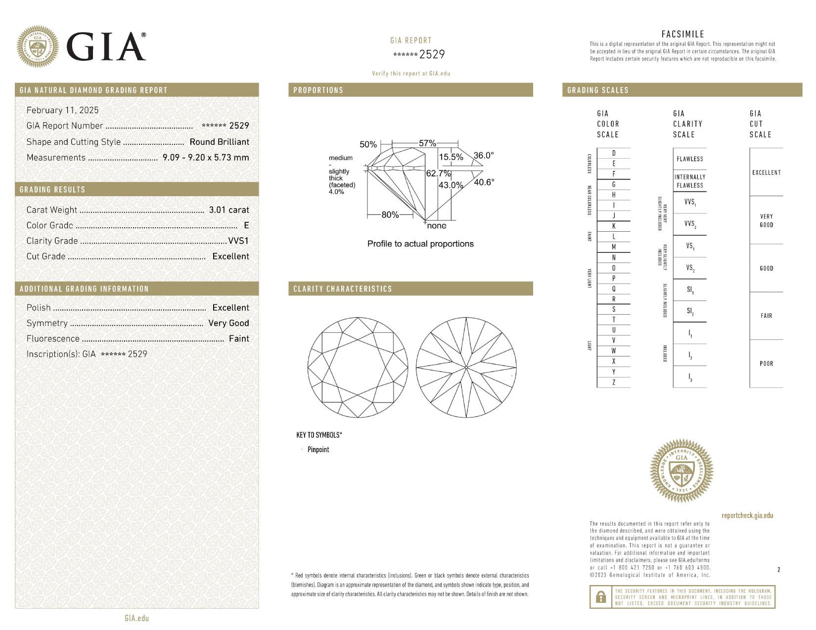 GIA Certified 3.01 Carat Round Cut Diamond E Color VVS1 Clarity Ring with pavè (Rundschliff) im Angebot