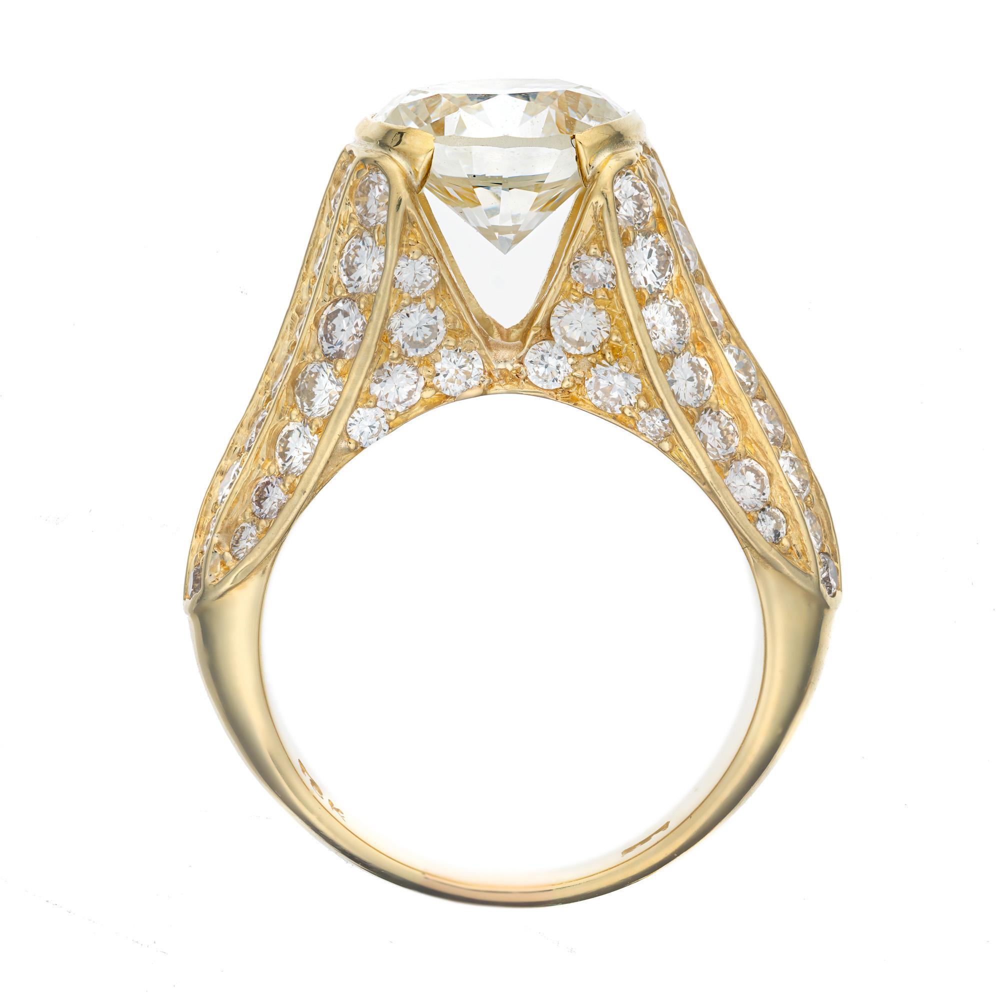 GIA Certified 3.01 Carat Round Diamond Yellow Gold Engagement Ring For Sale 1