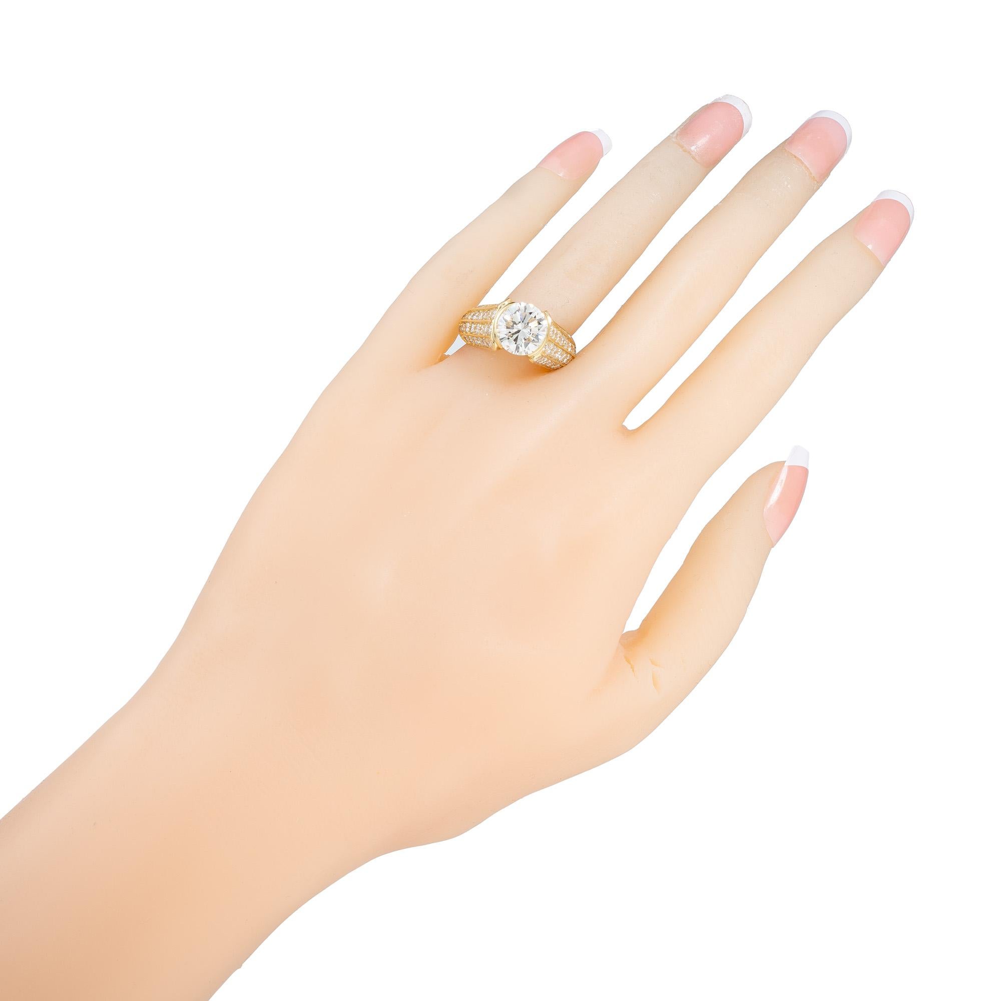 GIA Certified 3.01 Carat Round Diamond Yellow Gold Engagement Ring For Sale 3