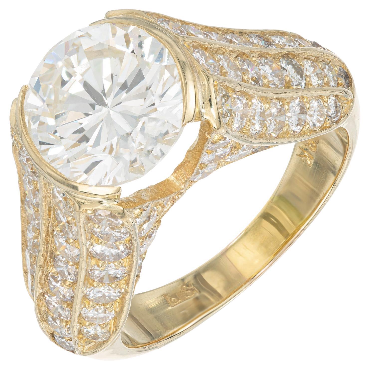 GIA Certified 3.01 Carat Round Diamond Yellow Gold Engagement Ring