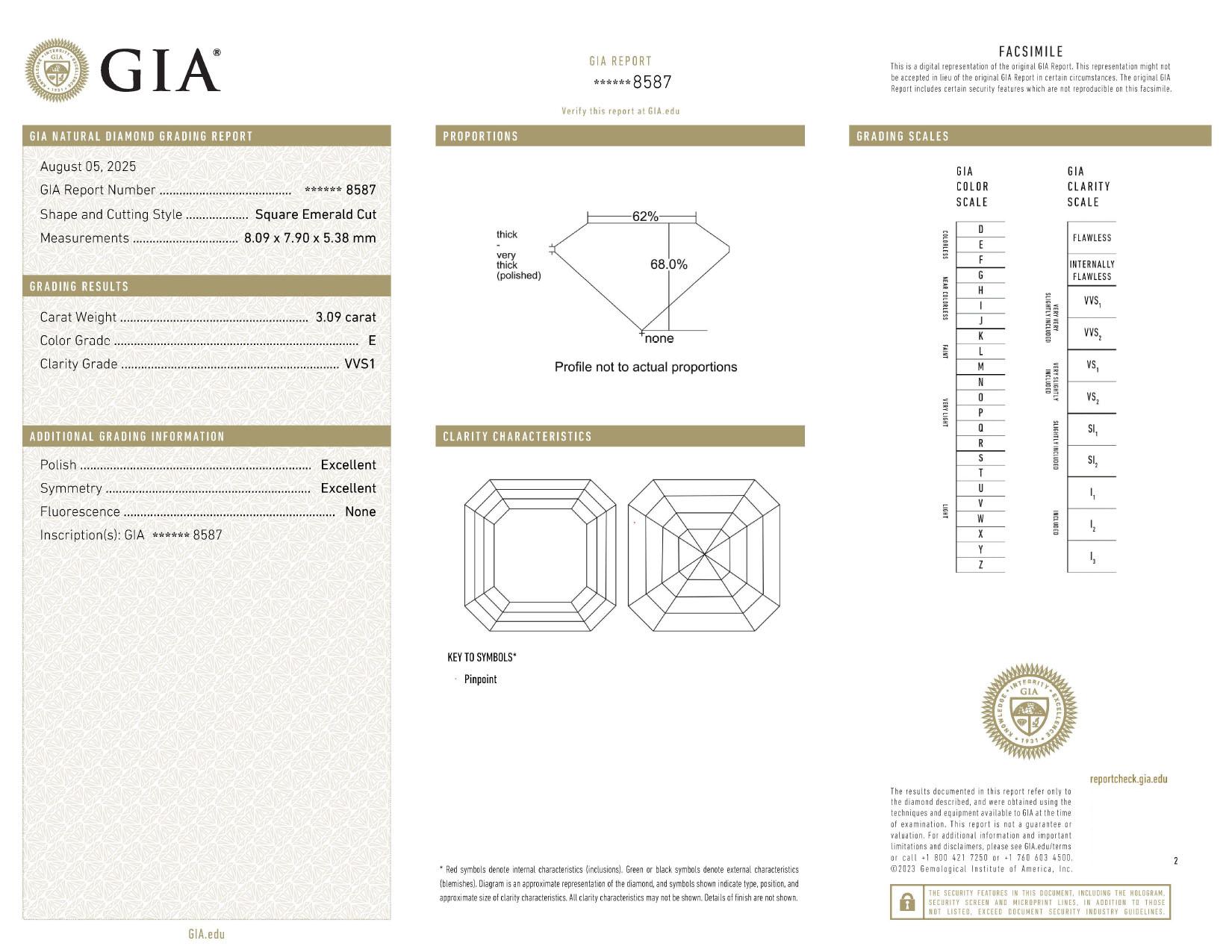 GIA zertifiziert 3,01 Karat Quadrat Smaragdschliff Diamant F Farbe 18K Weißgold Ring (Carréeschliff) im Angebot