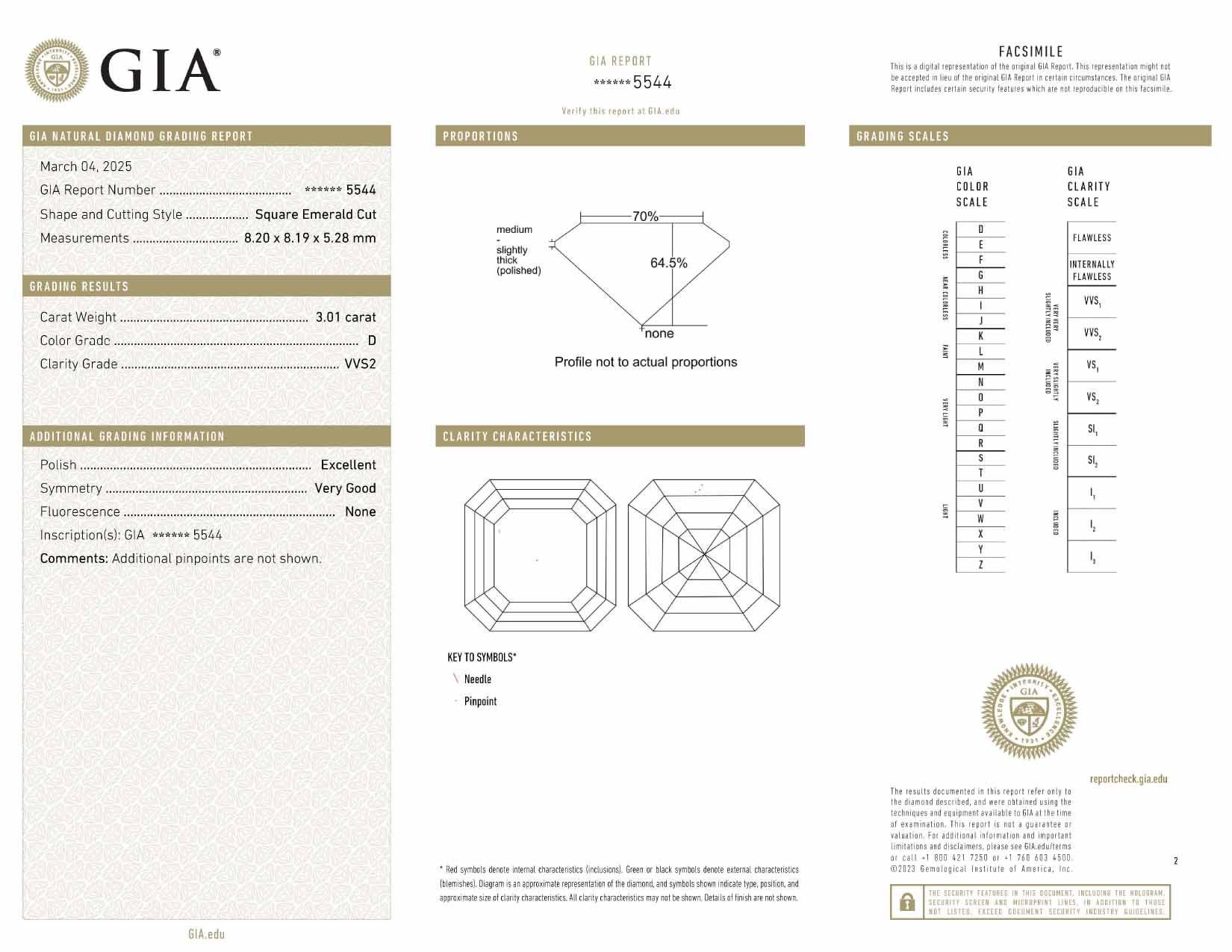 Square Cut GIA Certified 3.01 Carat Square Emerald Cut Diamond F Color 18K White Gold Ring For Sale