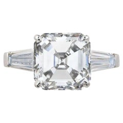 GIA Certified 3.01 Carat Square Emerald Cut Diamond F Color 18K White Gold Ring