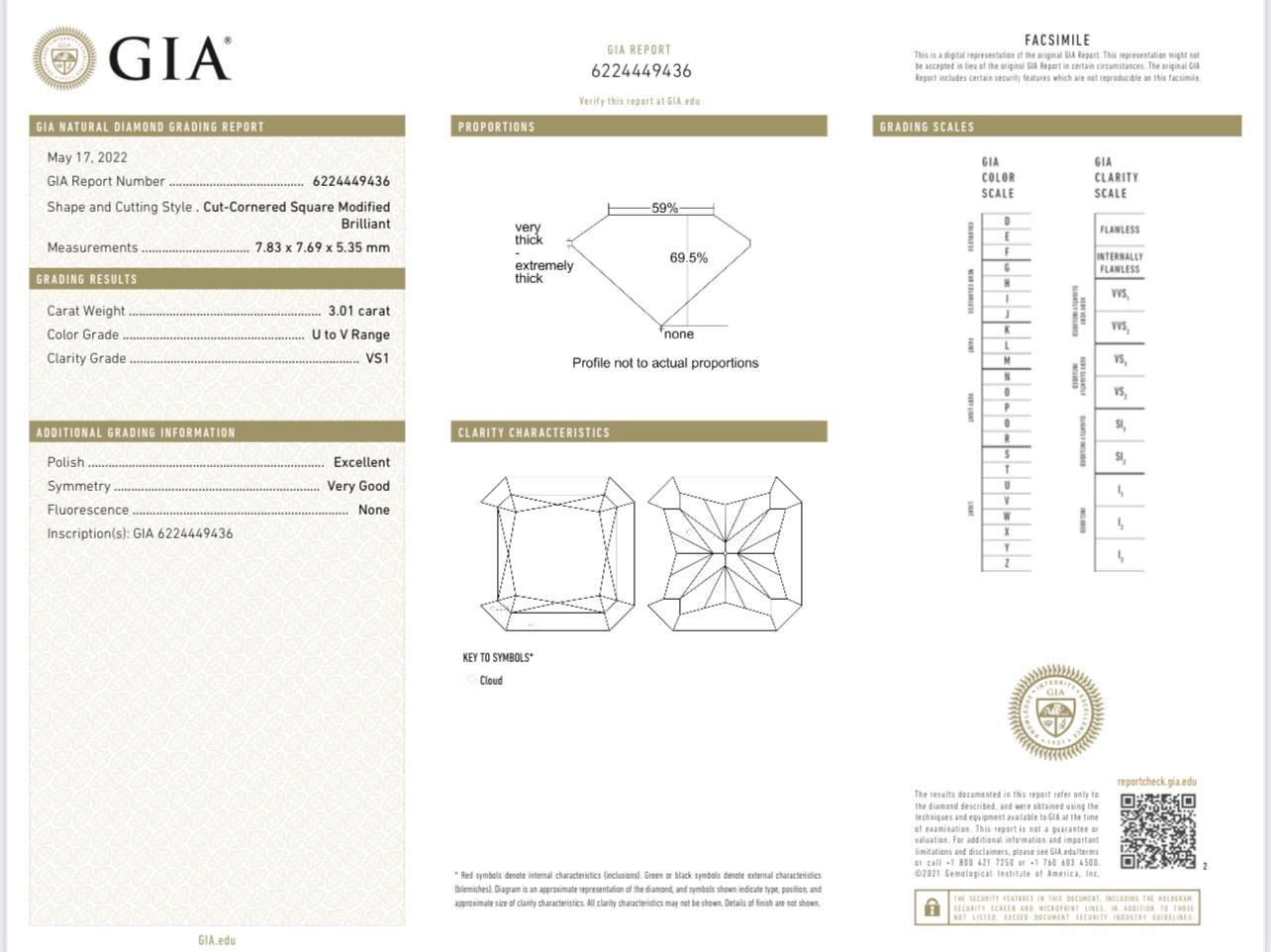 Women's or Men's GIA Certified 3.01 Carat U - V Colour VS1 Clarity Diamond Ring For Sale