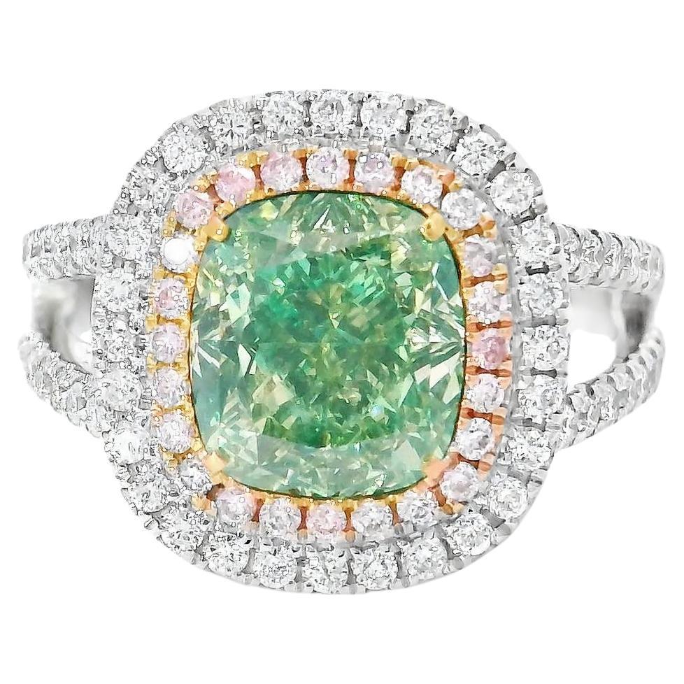 GIA Certified 3.01 CT Fancy Light Brownish Greenish Yellow SI Clarity 18K Ring